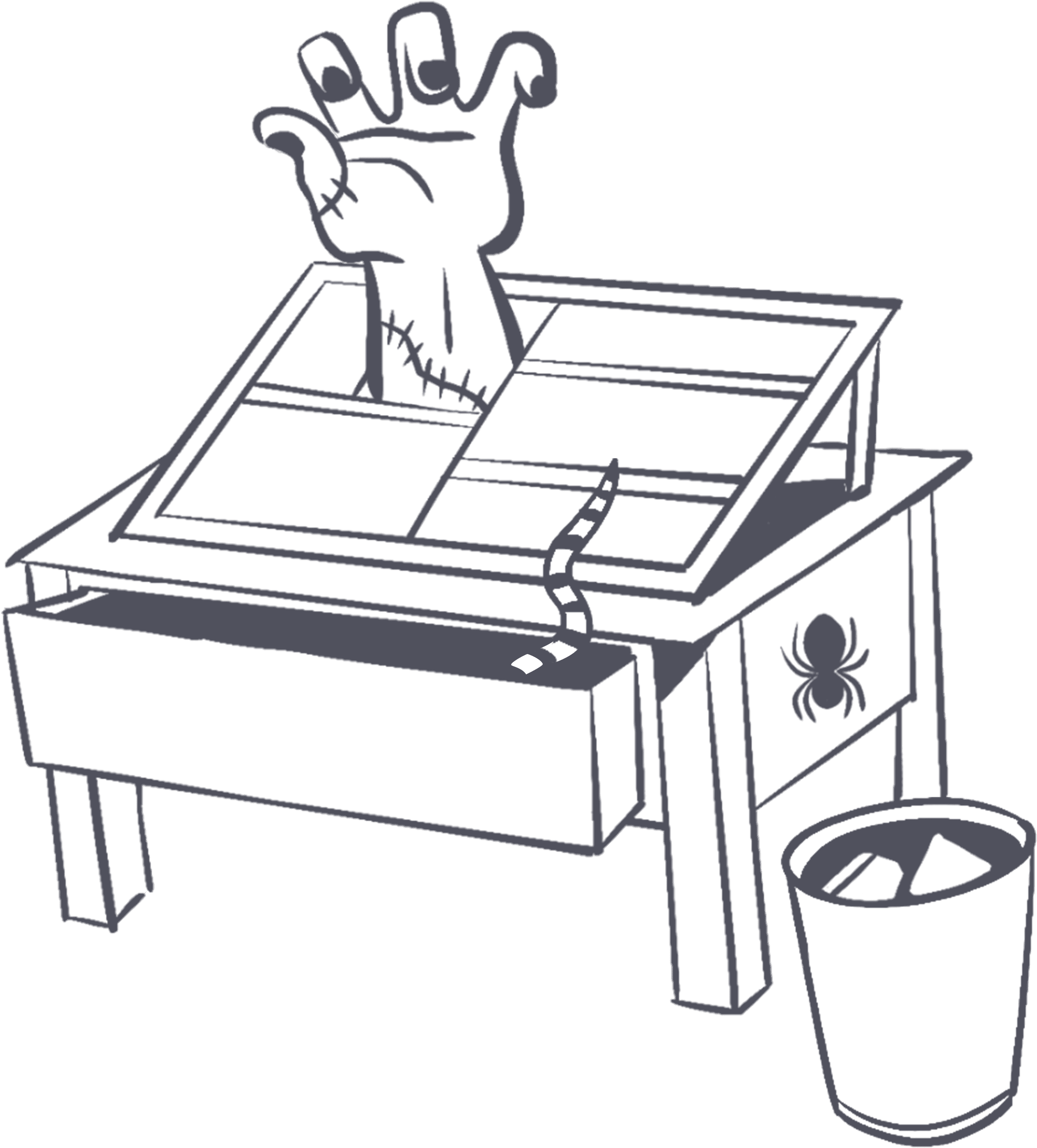 Desk with creature